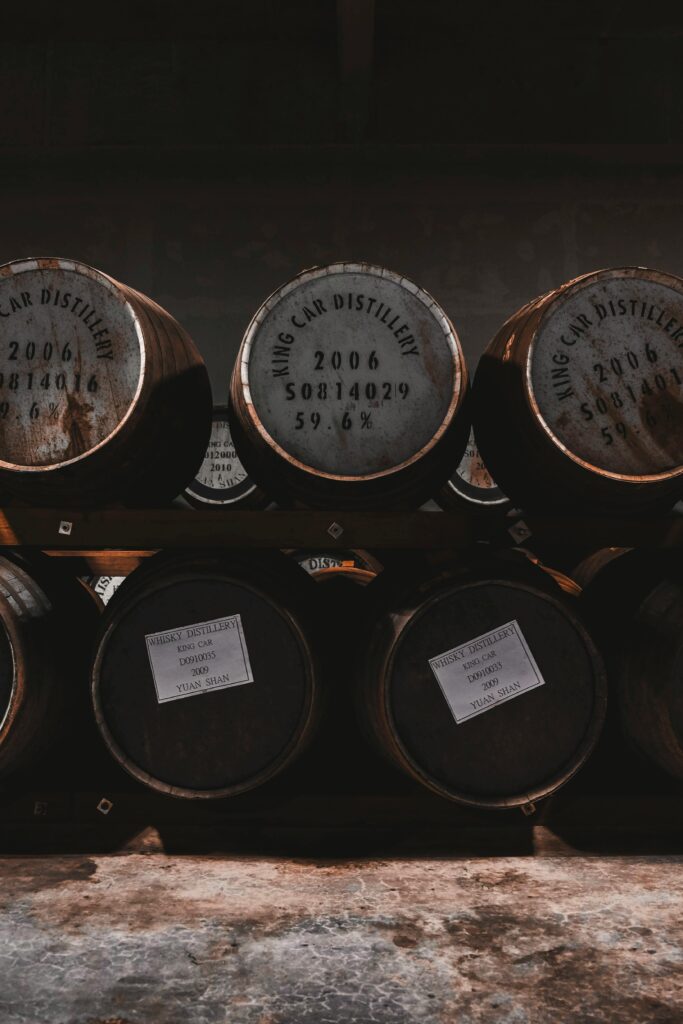 barrels in a winery